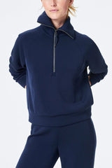Spanx Air Essentials Half Zip Sweatshirt in Timeless Navy - Viva Diva Boutique