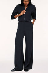 Spanx Long Sleeve Shawl Collar Half Zip Jumpsuit in Black