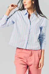 The Shirt The LS Boxy Crop in Blue/Pink/Red Micro - Viva Diva Boutique
