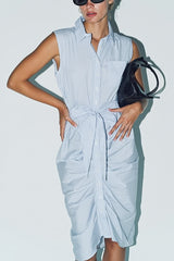 The Shirt The Sleeveless Wrap Front Dress in Blue/White - Viva Diva Boutique