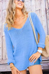Wooden Ships Shirt Tail Chunky Cotton Sweater in Mykonos - Viva Diva Boutique