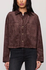 Z Supply All Day Cropped Suede Jacket in Dark Chocolate