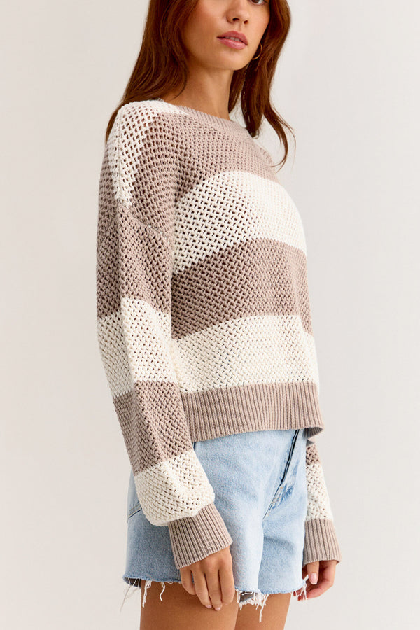 Z Supply Broadbeach Striped Sweater in Putty - Viva Diva Boutique
