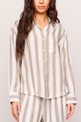 Z Supply Perfect Striped Button Up in Light Toffee