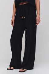 Bella Dahl Beaded Drawstring Beach Pant in Black