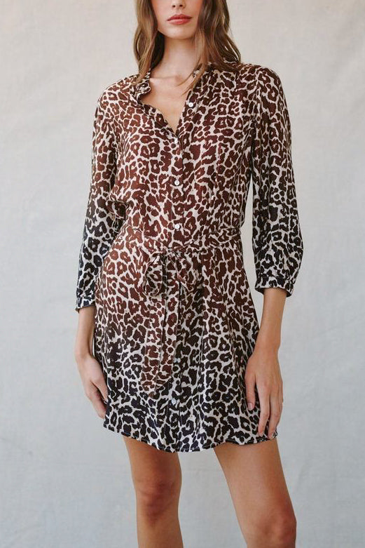 Bella Dahl Belted Shirt Dress in Ombré Leopard