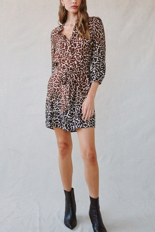 Bella Dahl Belted Shirt Dress in Ombré Leopard
