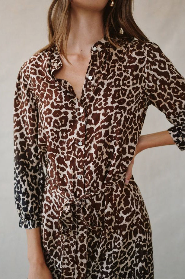Bella Dahl Belted Shirt Dress in Ombré Leopard