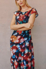 Bella Dahl Boat Neck Midi Dress in Blurred Floral
