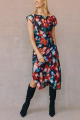 Bella Dahl Boat Neck Midi Dress in Blurred Floral