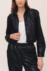 Bella Dahl Crop Bomber Jacket in Black
