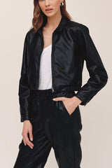 Bella Dahl Crop Bomber Jacket in Black