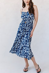 Bella Dahl Elastic Waist Midi Dress in Indigo Bloom Print
