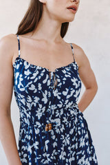 Bella Dahl Elastic Waist Midi Dress in Indigo Bloom Print