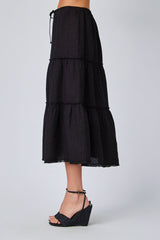 Bella Dahl Linen Frayed Tiered Skirt in Black - Viva Diva Boutique