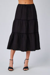 Bella Dahl Linen Frayed Tiered Skirt in Black - Viva Diva Boutique