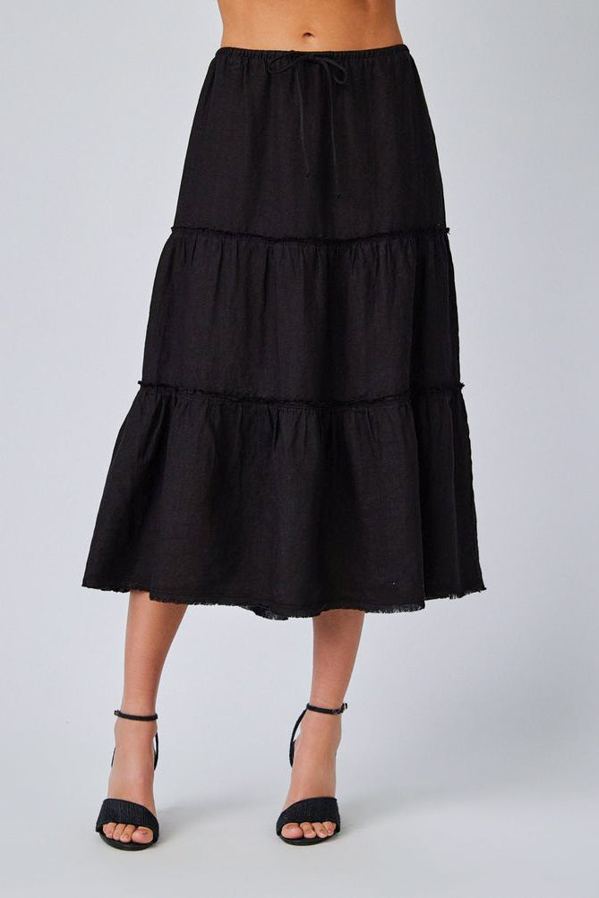 Bella Dahl Linen Frayed Tiered Skirt in Black - Viva Diva Boutique