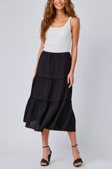 Bella Dahl Linen Frayed Tiered Skirt in Black - Viva Diva Boutique