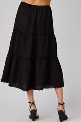 Bella Dahl Linen Frayed Tiered Skirt in Black - Viva Diva Boutique