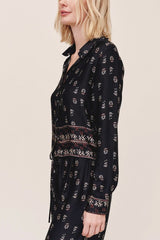 Bella Dahl Long Sleeve Crop Shirt in Floral Border Print