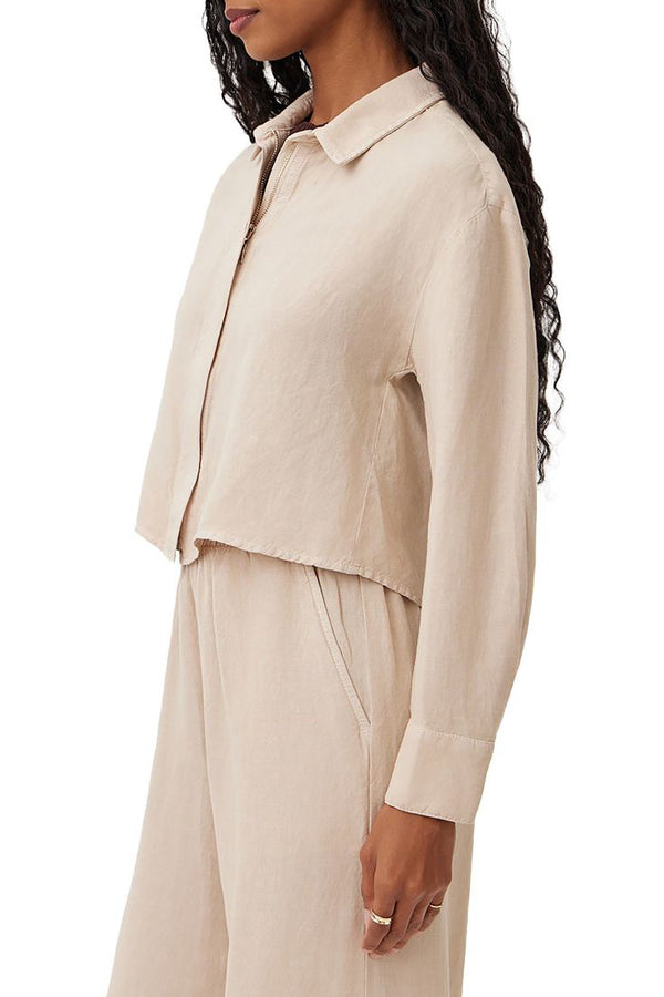 Bella Dahl Oversized Cropped Shacket in Moroccan Sand