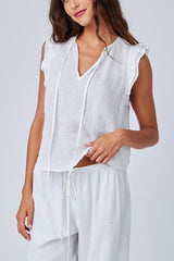 Bella Dahl Ruffle Sleeve Tie Neck Top in White - Viva Diva Boutique
