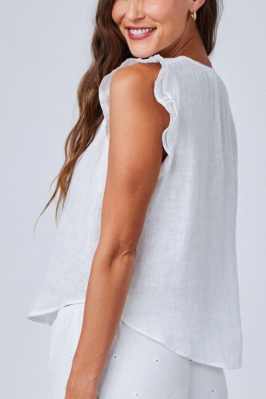 Bella Dahl Ruffle Sleeve Tie Neck Top in White - Viva Diva Boutique