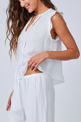 Bella Dahl Ruffle Sleeve Tie Neck Top in White - Viva Diva Boutique