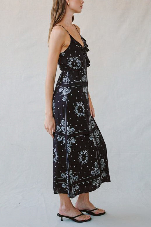 Bella Dahl Ruffled Cami Midi Dress in Bandana Print