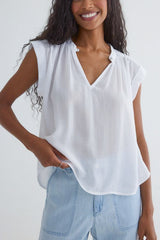Bella Dahl Shirred Pullover Cap Sleeve in White - Viva Diva Boutique