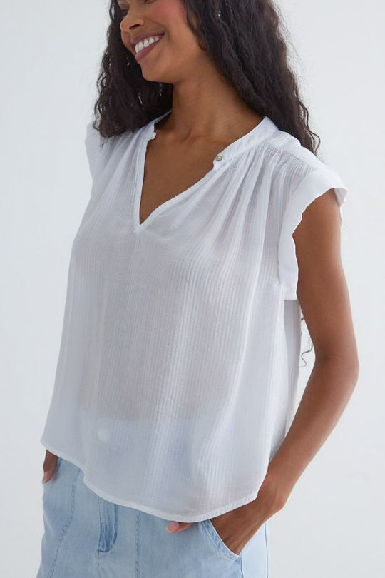 Bella Dahl Shirred Pullover Cap Sleeve in White - Viva Diva Boutique