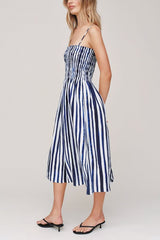Bella Dahl Smocked Midi Dress in Painted Tides Stripe