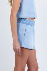 Bella Dahl Smocked Waist Short in Light Sunspray Wash
