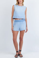 Bella Dahl Smocked Waist Short in Light Sunspray Wash