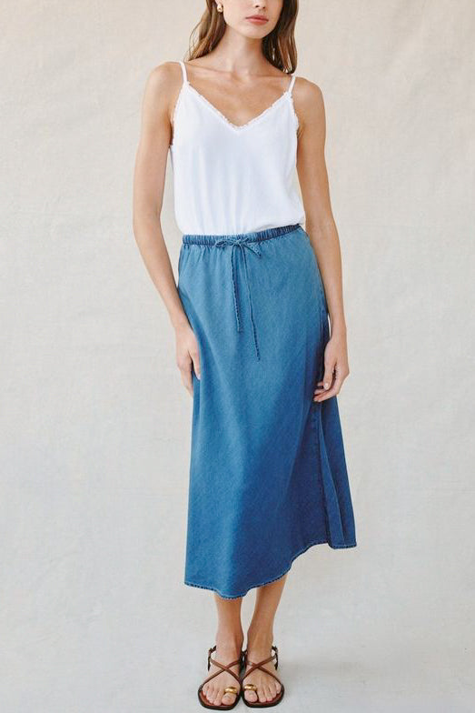 Bella Dahl Tie Bias Skirt in Moonlit Wash - Viva Diva Boutique