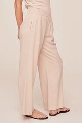 Bella Dahl Smocked Waist Wide Leg Pant in Linen Sand