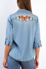 Billy T Daydream Butterfly Shirt in Pure Denim