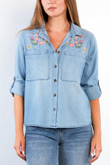 Billy T Summer Petal Embroidered Shirt - Viva Diva Boutique