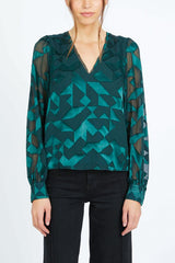 Caballero Ruby Top in Sea Moss Silk Geo Burnout - Viva Diva Boutique
