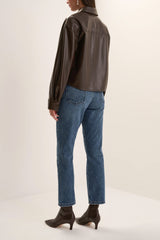 Favorite Daughter Vegan Leather Brady Shirt in Espresso