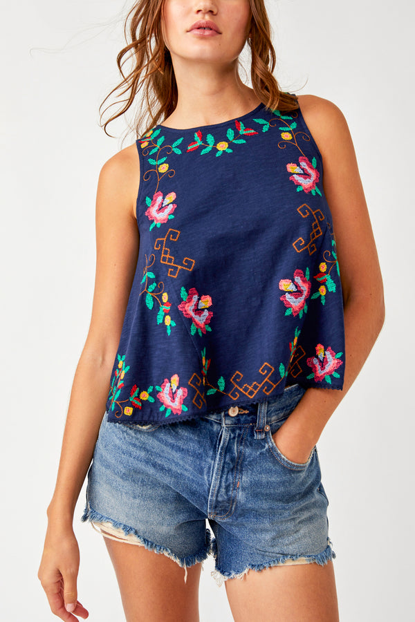 Free People Fun and Flirty Top in Navy - Viva Diva Boutique