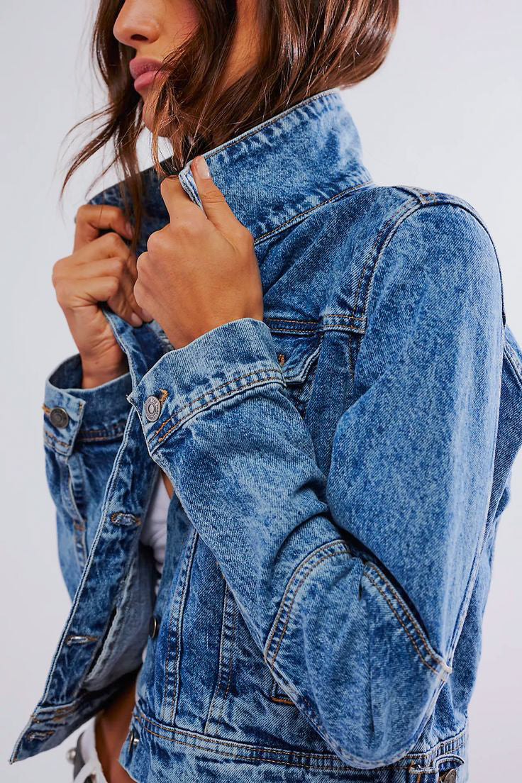 Free People Rumors Denim Jacket in Light Indigo - Viva Diva Boutique