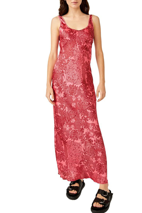 Free People Worth the Wait Slip Dress in Cherry Combo