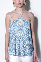 Greylin Abigail Double Strap Halter Top in Dusty Blue