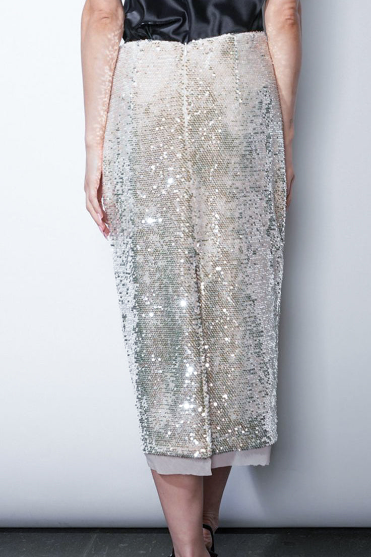 Greylin Gianna Velvet Sequin Midi Skirt in Cream
