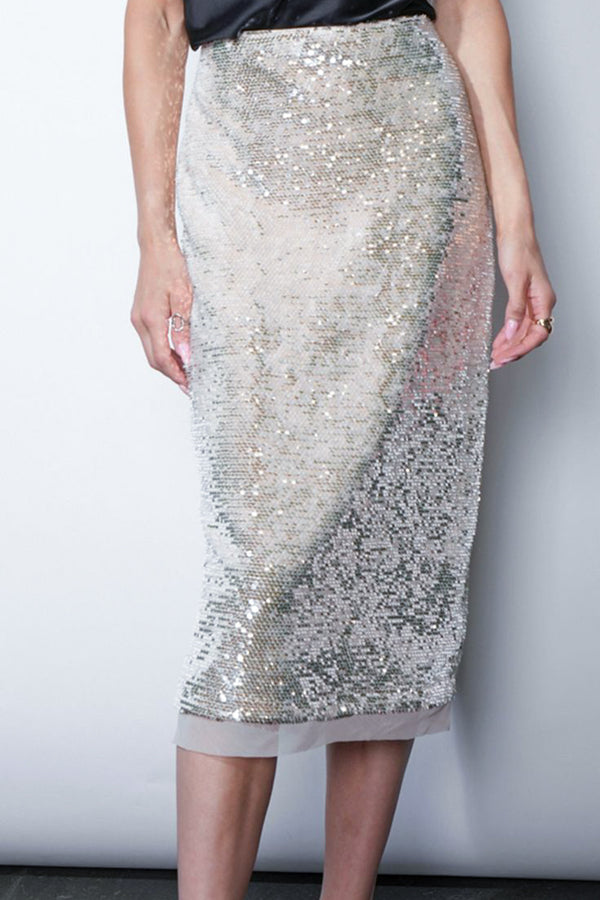 Greylin Gianna Velvet Sequin Midi Skirt in Cream