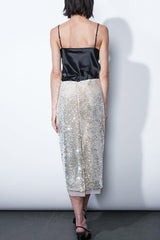 Greylin Gianna Velvet Sequin Midi Skirt in Cream
