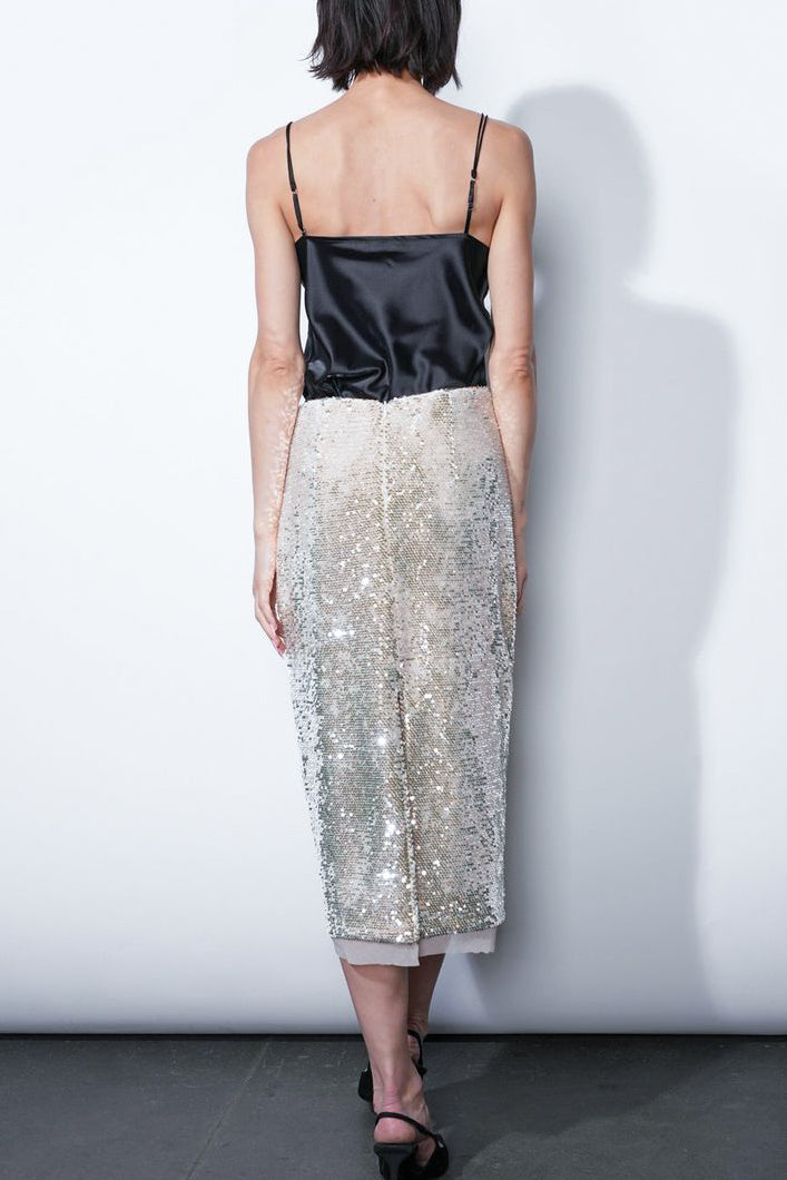 Greylin Gianna Velvet Sequin Midi Skirt in Cream