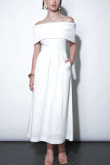 Greylin Marjorie Mixed Media Off The Shoulder Dress in White