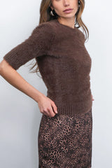 Greylin Odette Fuzzy Knit Top in Espresso